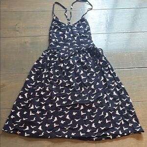 Navy Blue Bird Print Dress